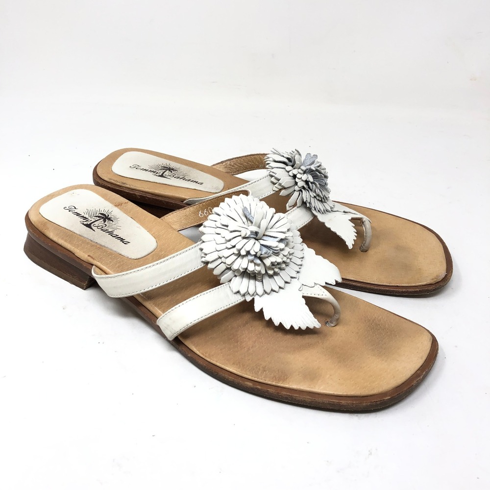 Tommy Bahama Womens 8 Sandals White Leather Floral Bloom Thong Slides Resort
